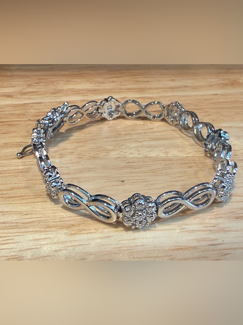 Diamond Accent Infinity Link Bracelet Silver Tone 7” Elegant Sparkle - Picture 7 of 12